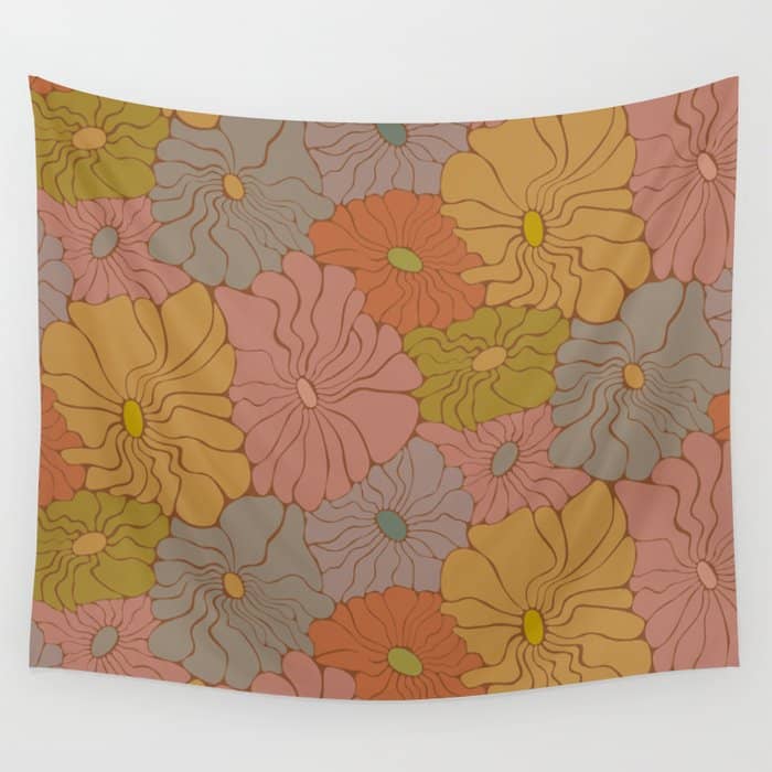 Exotic Groovy Flowers - Earthy Neutral Boho Garden Wall Tapestry