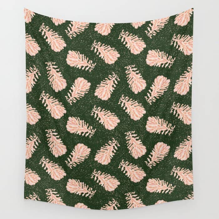Dancing Pinecones In Forest Green & Pink Wall Tapestry