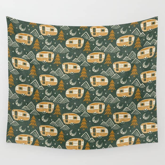 Little Camper - Forest Green And Gold Wall Tapestry