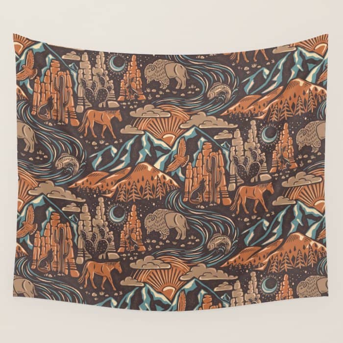 Wild West - Brown, Orange, And Blue  Wall Tapestry