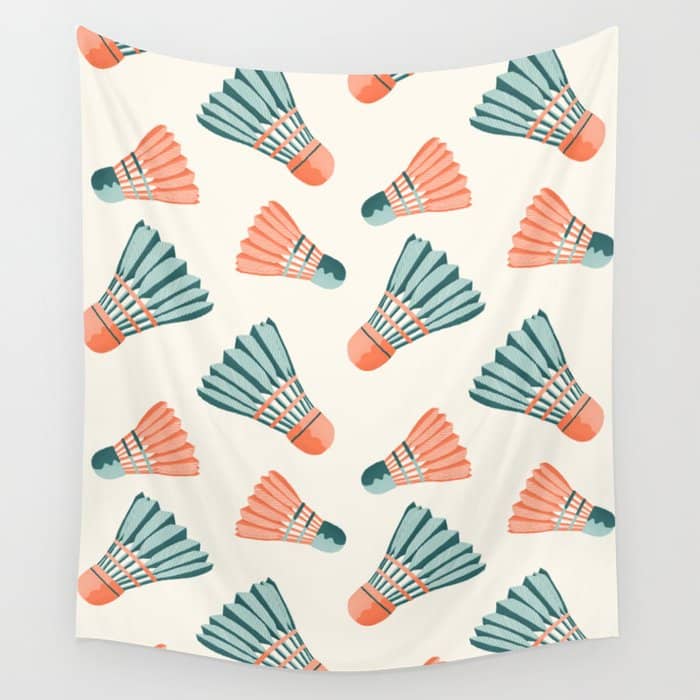 Orange And Teal Vintage Badminton Shuttlecocks Wall Tapestry