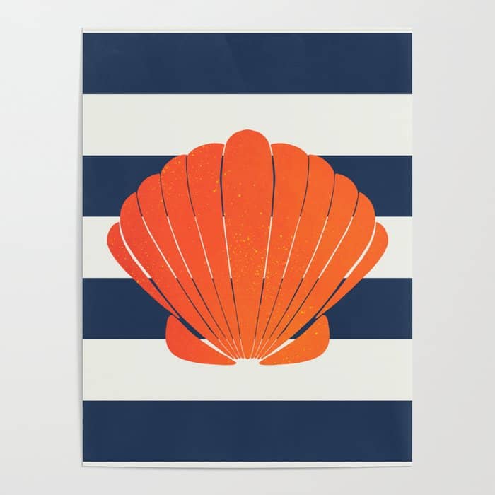 Orange Clamshell And Navy Stripes Poster