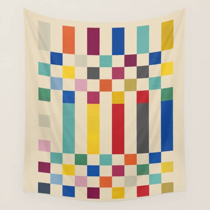 Modern Playful Checkered Abstract Wall Tapestry