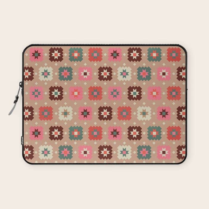 Festive Winter Quilt Tiles With Stars Laptop Sleeve
