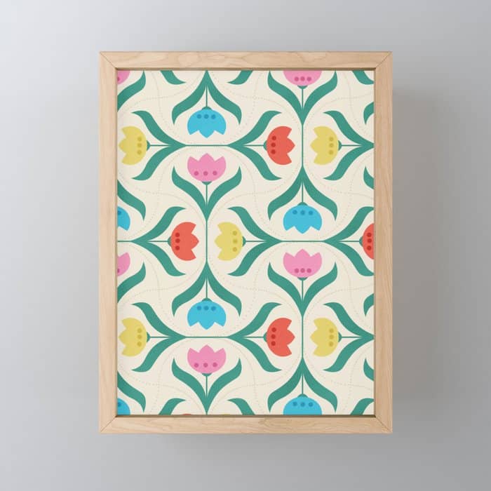 Vintage Tulips Patchwork Pattern Mini Art Print