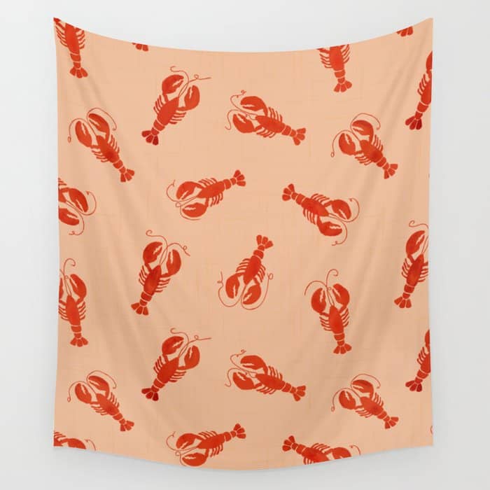 Classic Red Lobsters Pattern On Peach Wall Tapestry