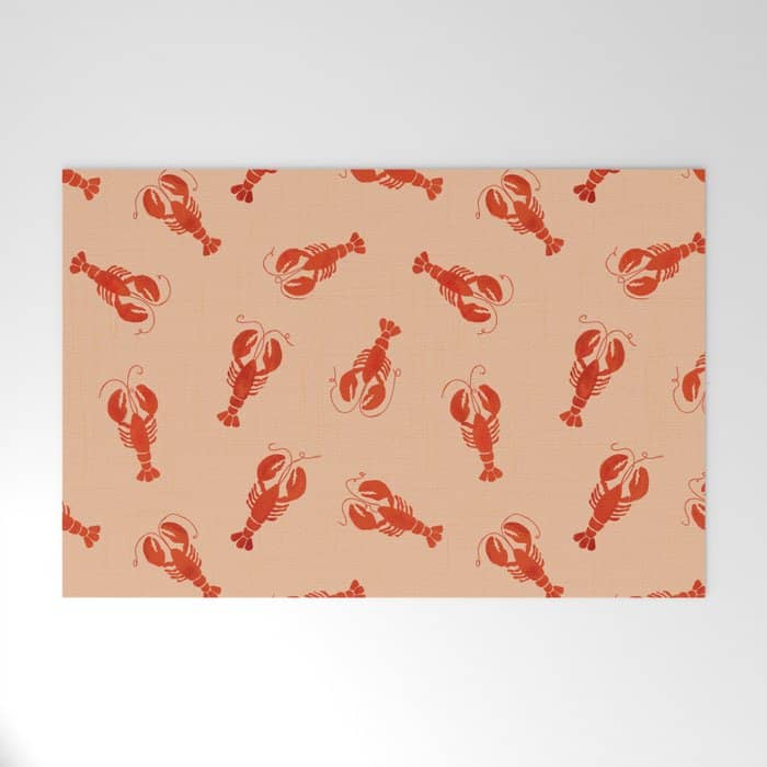 Classic Red Lobsters Pattern On Peach Welcome Mat