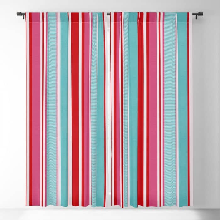 Bold Color Play Pink And Turquoise Stripes Window Curtain