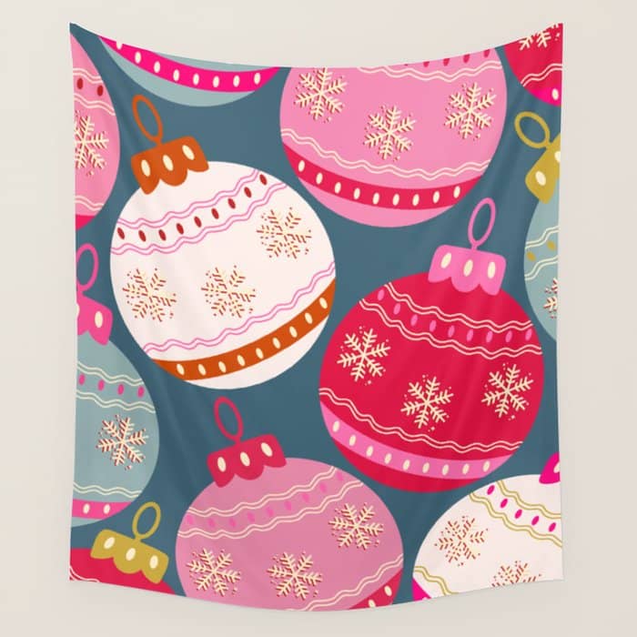 Retro Christmas Baubles Colorful Decorations Wall Tapestry