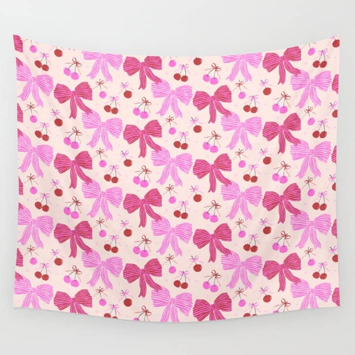 Striped Bows With Cherries  Wall Tapestry