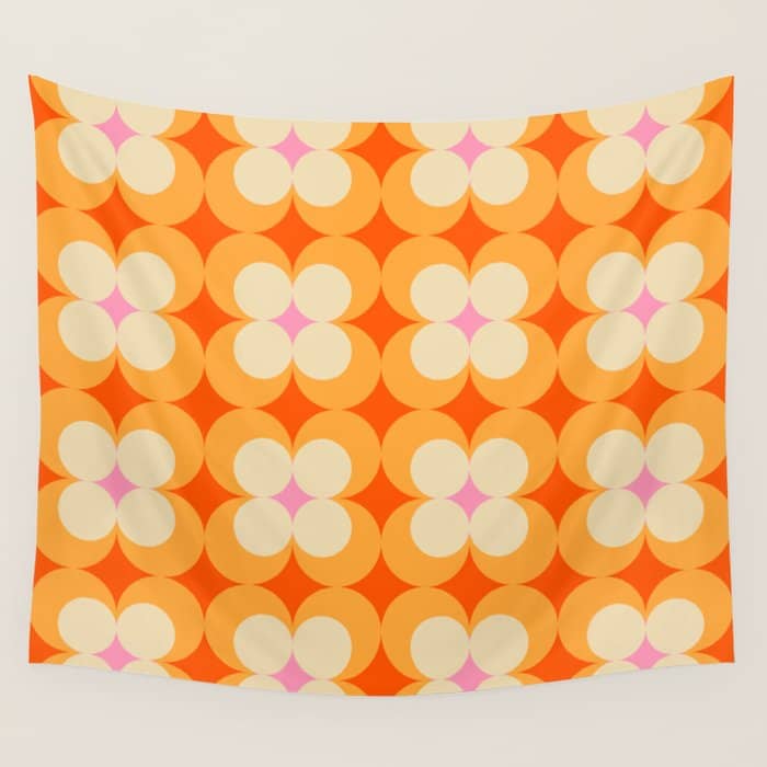 Vintage Yellow Orange Flowers Wall Tapestry