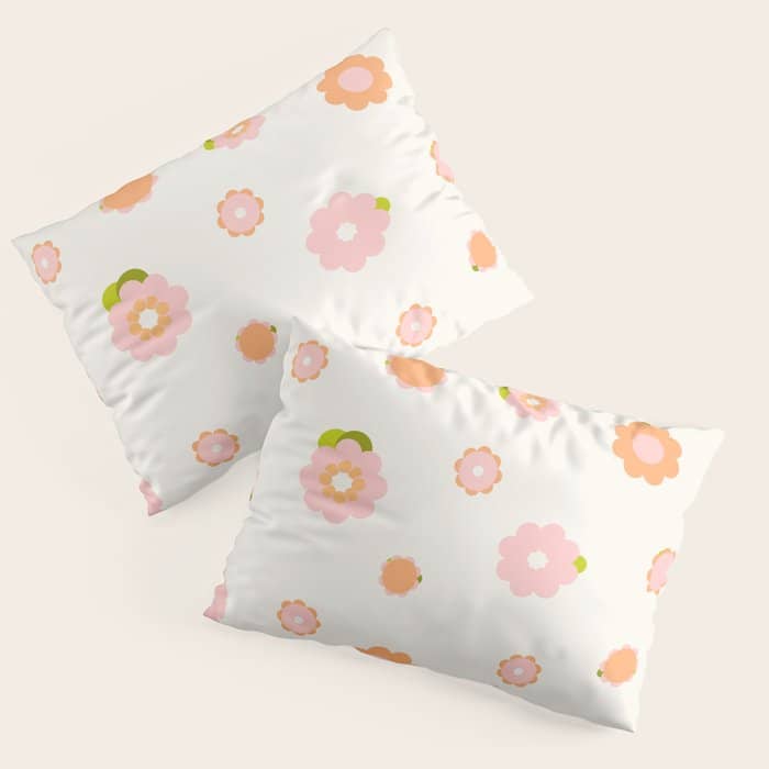 Peach Pink And Orange Flowers Pattern Pillow Sham