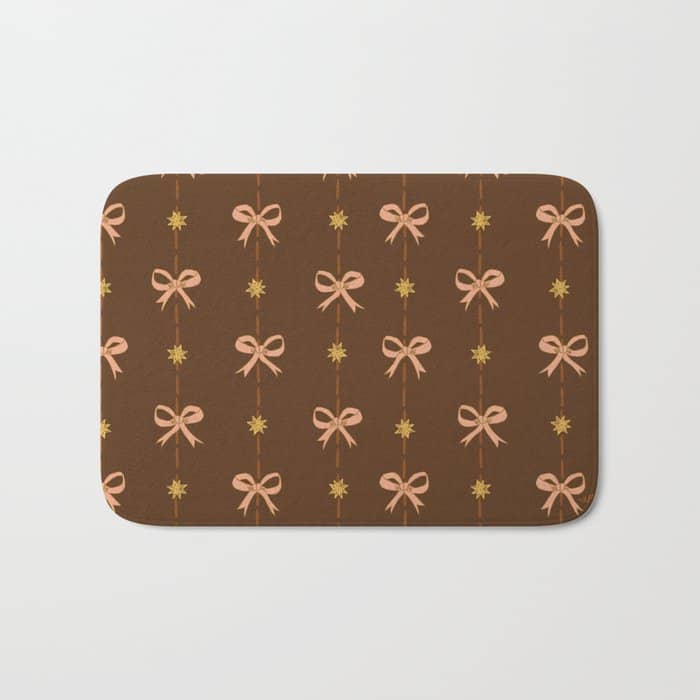 Cute Hair Bows And Stars In Brown And Peach Bath Mat