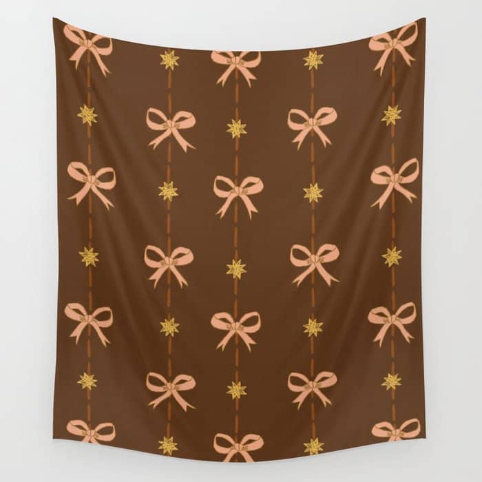 Cute Hair Bows And Stars In Brown And Peach Wall Tapestry