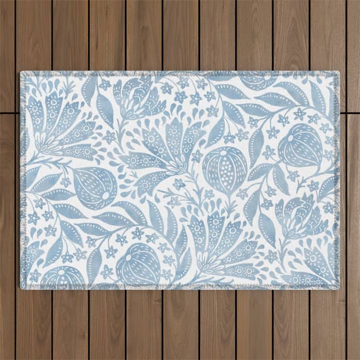 French Country Fig Garden In Blue Outdoor Rug