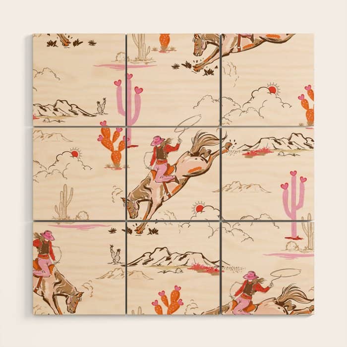 Equestrian Cowgirl Western Rodeo Pattern Wood Wall Art