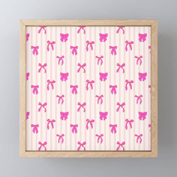 Classic Hot Pink Bows And Stripes Mini Art Print