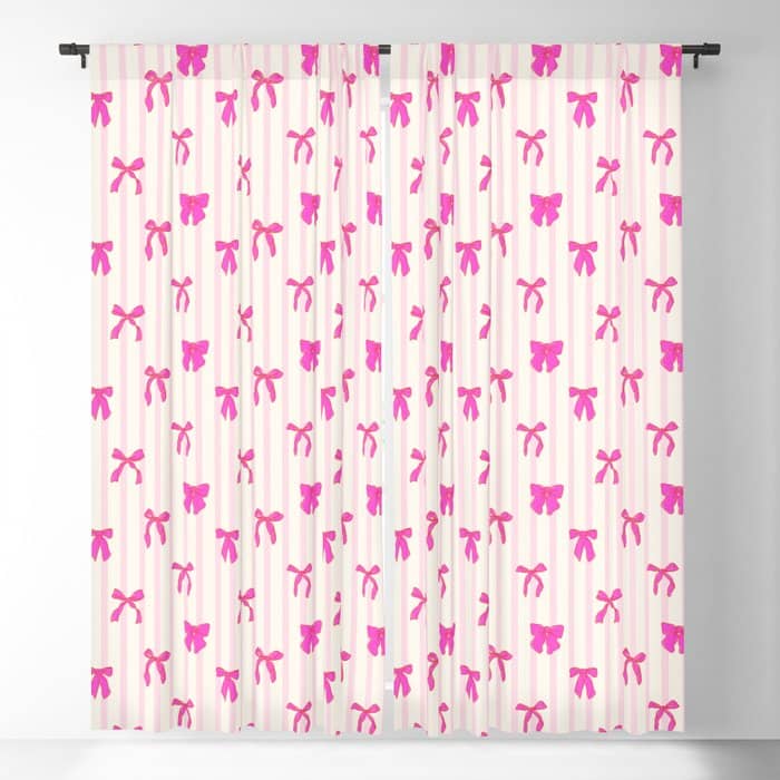 Classic Hot Pink Bows And Stripes Window Curtain