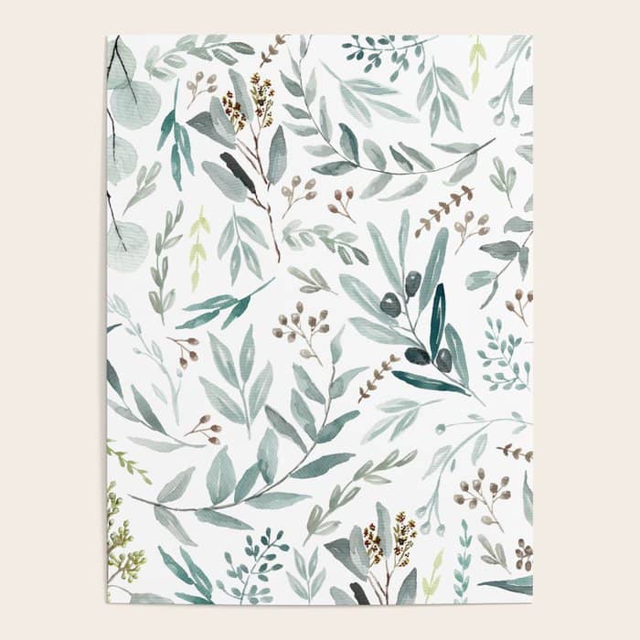 Botanical Eucalyptus Leaves Pattern Poster