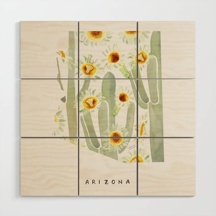 Arizona State Saguaro Cactus Blossoms Wood Wall Art