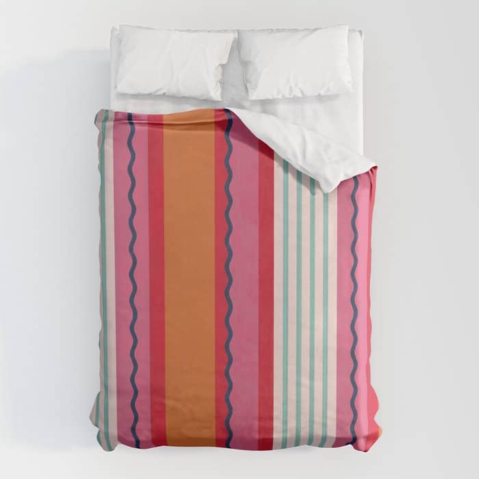 Bold Color Play Pink And Orange Stripes Duvet Cover