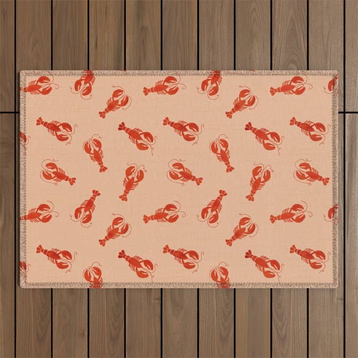 Classic Red Lobsters Pattern On Peach Outdoor Rug