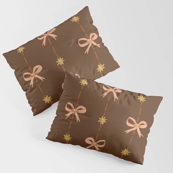 Cute Hair Bows And Stars In Brown And Peach Pillow Sham