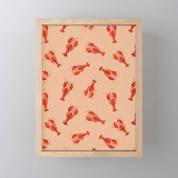 Classic Red Lobsters Pattern On Peach Mini Art Print