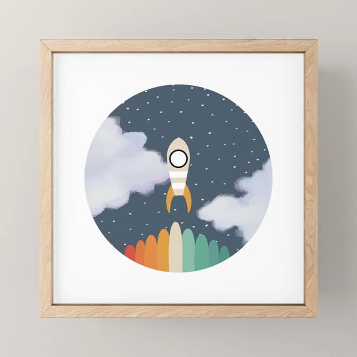 Space Rocket Print, Galaxy Outer Space Pattern Mini Art Print