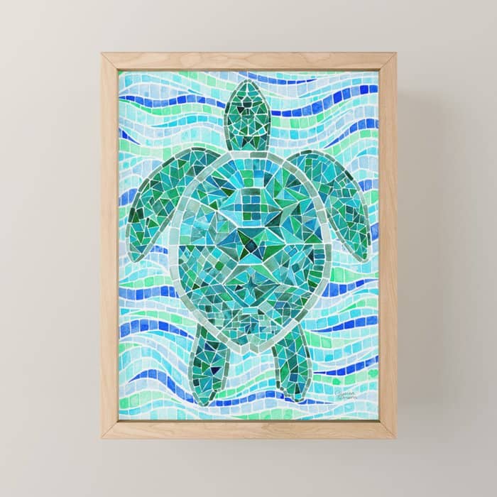 Mosaic Watercolor Sea Turtle Mini Art Print