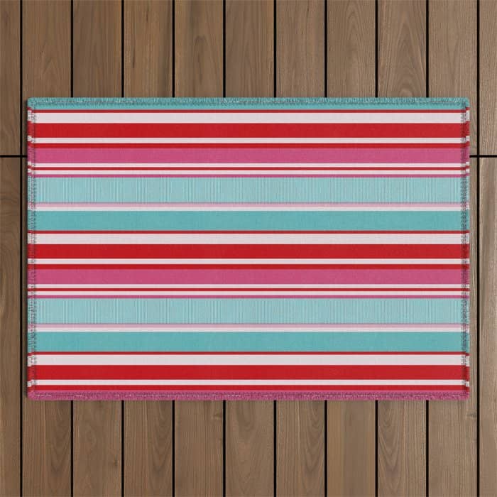 Bold Color Play Pink And Turquoise Stripes Outdoor Rug