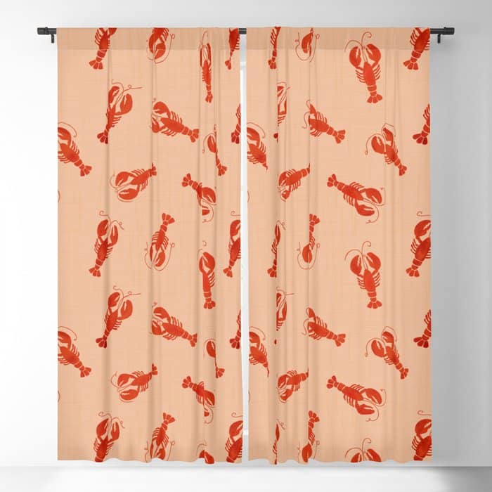 Classic Red Lobsters Pattern On Peach Window Curtain