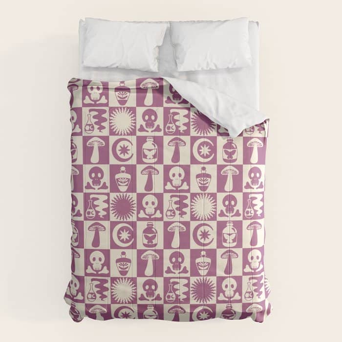 Potions And Spooky Things Checkerboard Pattern Comforter