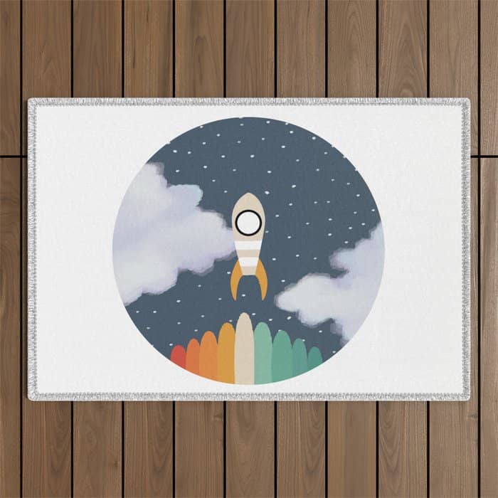 Space Rocket Print, Galaxy Outer Space Pattern Outdoor Rug