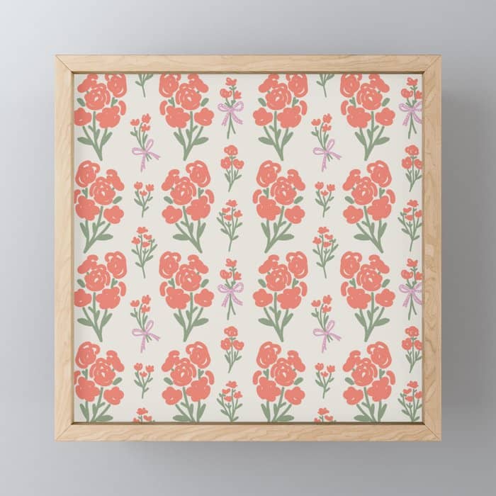 Preppy Grandmillennial Cute Red Flowers Mini Art Print