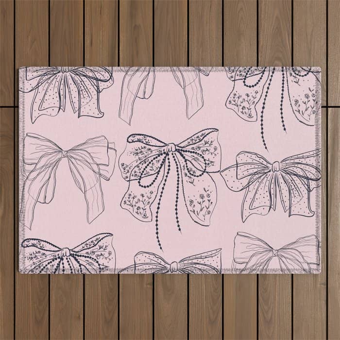 Romantic Lace Bows Pink Pattern Outdoor Rug