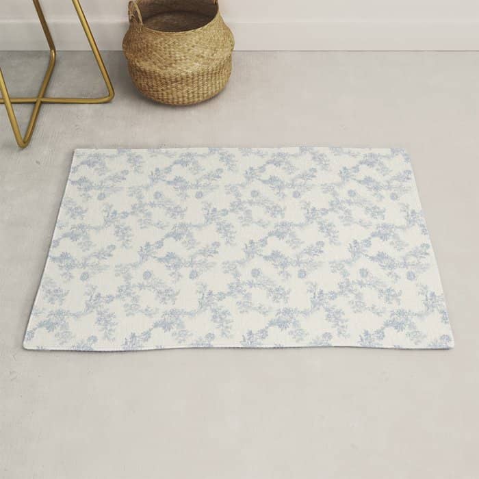 Vintage Toile Floral - Blue And White Rug