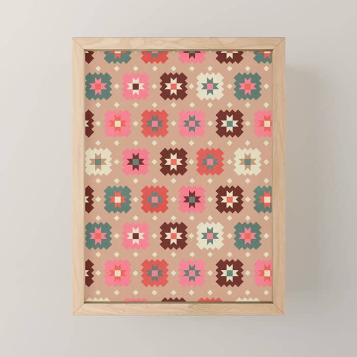 Festive Winter Quilt Tiles With Stars Mini Art Print