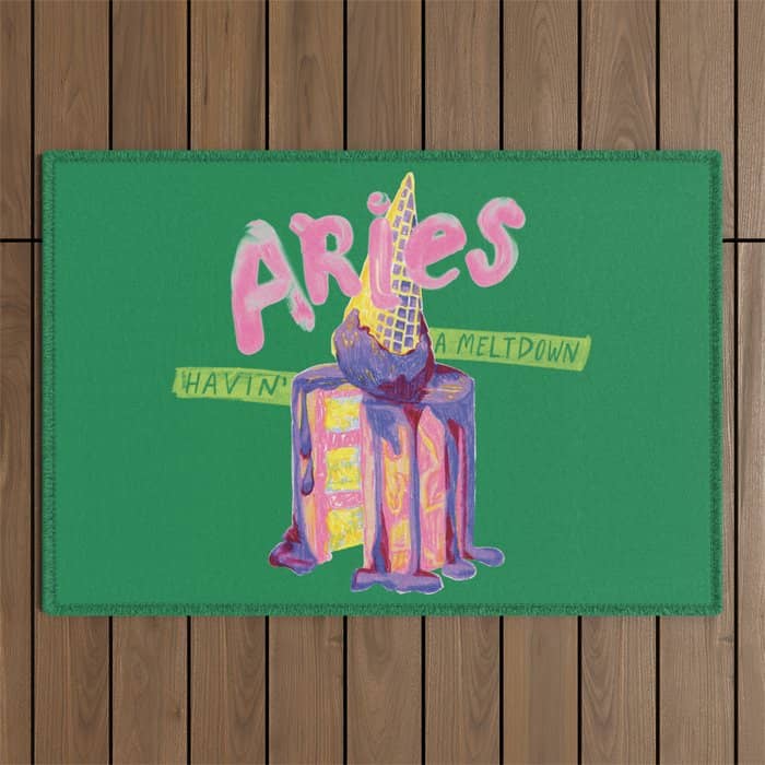 Aries Dessert In Kelly Green & Pink Outdoor Rug