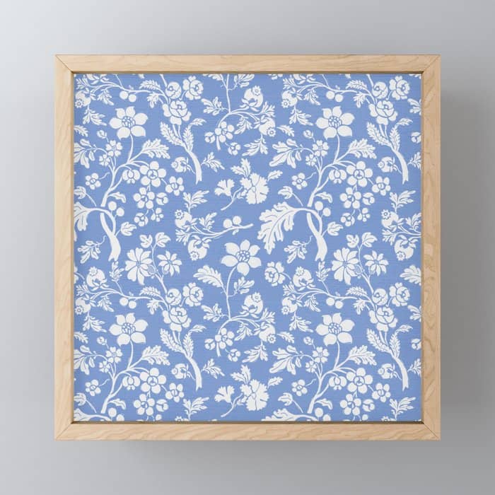 Vintage Style Chintz Florals On Blue Mini Art Print