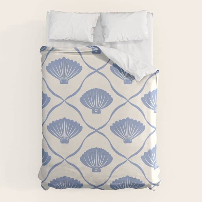 Coastal Ocean Blue Seashells Duvet Cover