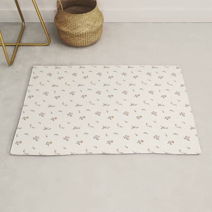 Sweet Pea Ditsy Floral - Pink, Charcoal, Mustard, Sage Rug