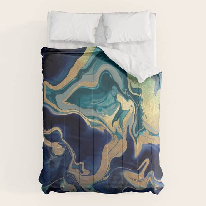 Dramaqueen - Gold Indigo Marble Comforter