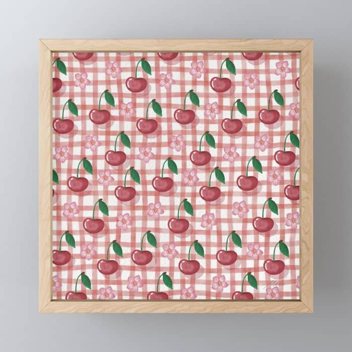 Watercolor Cherry Blossom Picnic Pattern Mini Art Print
