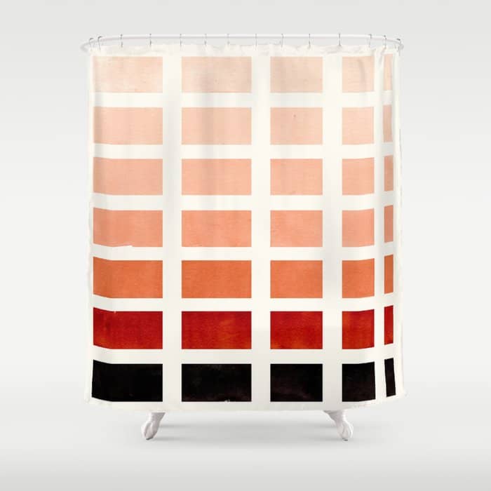 Burnt Sienna Watercolor Gouache Painting Geometric Square Staggered Pattern Shower Curtain