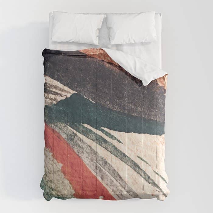 Thunder&Lightning {3}: Minimal Watercolor Abstract In Pinks, Blues, And Greens Comforter