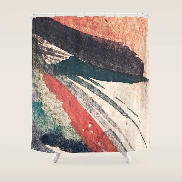 Thunder&Lightning {3}: Minimal Watercolor Abstract In Pinks, Blues, And Greens Shower Curtain