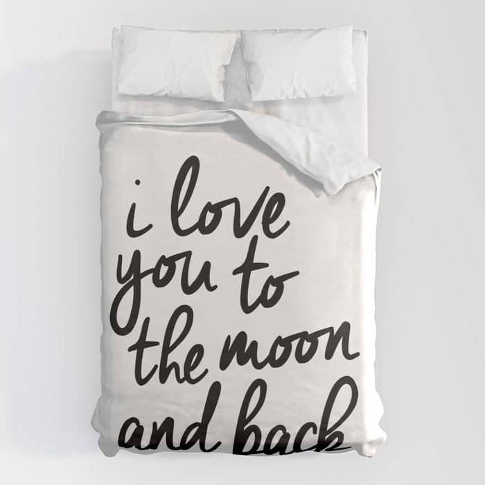 I Love You To The Moon And Back Black-White Kids Room Typography Poster Home Wall Decor Canvas Duvet Cover
