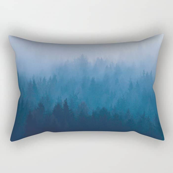 Watercolor Effect Colorful Blue Ombre Misty Pine Forest Rectangular Pillow