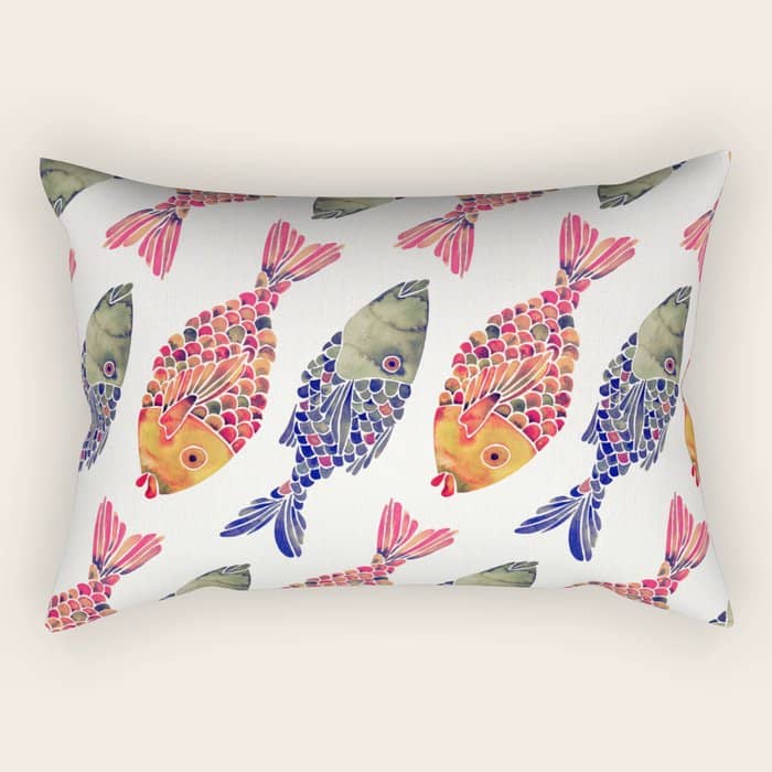 Indonesian Fish Duo - Navy & Coral Palette Rectangular Pillow